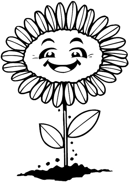Sunflower with smiling face vinyl sticker. Customize on line. Flowers Trees Plants 039-0465